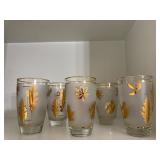 Libby 1960's Gold Leaf Frosted Glasses Tumblers