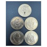 5- $1 presidential coins