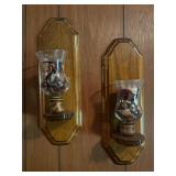 Vintage wooden sconces candle holders