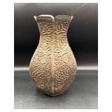 Vintage Ornate Floral Design  6 Sides Brass Vase