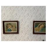 Antique Prints girl awake & sleeping wood frames