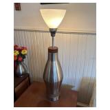 VTG MID CENTURY BRUSHED ALUMINUM lamp milk glass