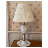 Vintage hobnail milk glass lamp