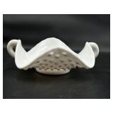 Vintage Fenton White Hobnail Ruffled Rim