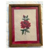 Vintage red rose needlepoint