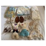 Vintage moccasins and washcloth plush animals