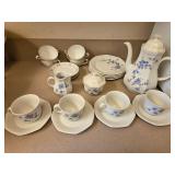 Teacups saucers teapot