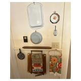 Enamel pans rolling pin hand towels trivet