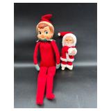 Vintage elf knee hugger and flocked Santa