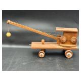 vintage handmade wooden toy crane