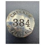 vintage employee badge or tag Checker Motors?
