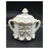 Westmoreland Cherry Pattern Milk Glass Cookie Jar
