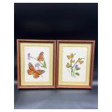 Pair of vintage butterfly needlepoints
