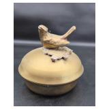 vintage lidded trinket dish featuring a brass bird