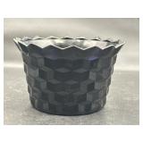 Vintage Indiana Black Amethyst Glass Cubic Bowl