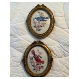 Vintage framed cardinal and blue bird needlepoint