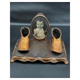 Copper Baby Shoes w Convex Glass Front Frame