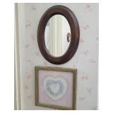 vintage oval mirror and wall print