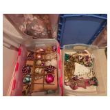 2 totes and Christmas decor ornaments