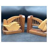 vintage handmade wooden bookends sailboat