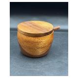 wood salt cellar with a swivel lid