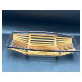 Oval Wood Basket - Split Bamboo Slats & Beads
