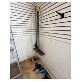 2 shop brooms and small broom & dust pans