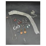 Costume jewelry earrings necklace rhinestone belt