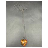 sterling necklace & heart Baltic amber stone