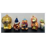 5 Assorted Glass Blown Ornaments