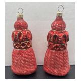 Pair of Radko Fancy Fringe Red Glass Ornaments