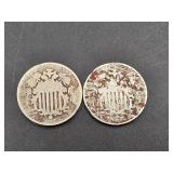 2 1866 & 1867 USA Union Shield Nickels