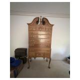 Vintage Queen Anne Highboy Dresser w/ Bonnet Top