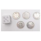 5 pièces de 5 cent, Canada, avec argent,