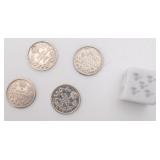 4 pièces de 5 cents, Canada, avec argent,