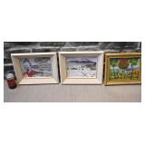 3 encadrements, 2 broderies asiatiques