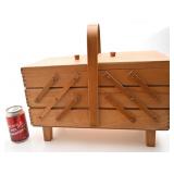Coffre à couture accordéon, en bois, vintage