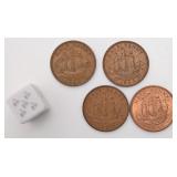 4 pièces halfpennies, Angleterre, Elizabeth II,