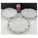 3 plats Anchor Hocking, en milk glass, vintage