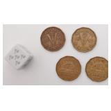 4 pièces de 5 cents, Canada, 2 tombac 1942