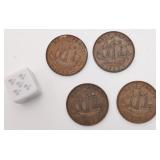 4 pièces halfpennies, Angleterre, George VI,