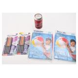 Stylos et ballons de plage 34 cm, neufs