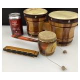 3 instruments de musique, dont harmonica