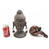 2 Bouddha, pleureur en résine et en métal avec
