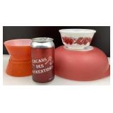 Bol Pyrex 024 rose, 2 bols Fire-King et