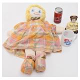 Poupée faite main, tasse Raggedy Ann et