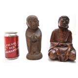 2 sculptures de Bouddha, 1 en bois et
