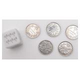5 pièces de 5 cent canadiennes, avec argent,