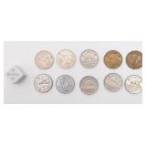 10 pièces de 5 cent canadiennes, George V,