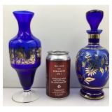 Vase et décanteur en verre bleu cobalt, avec